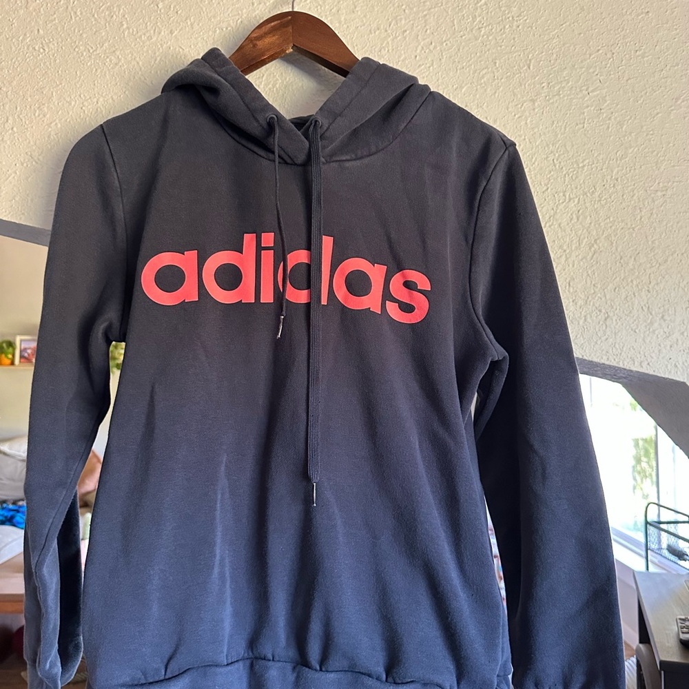 Adidas Charcoal Hoodie with Vibrant Red Logo